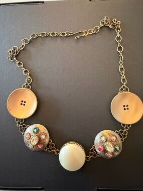 Gold-Tone Necklace with Cream Cabochon and Multicolor Crystal Accents